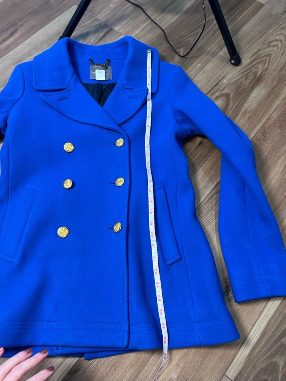 J. Crew stadium cloth nello gori wool pea coat size 8T tall royal blue wool - Picture 9 of 10